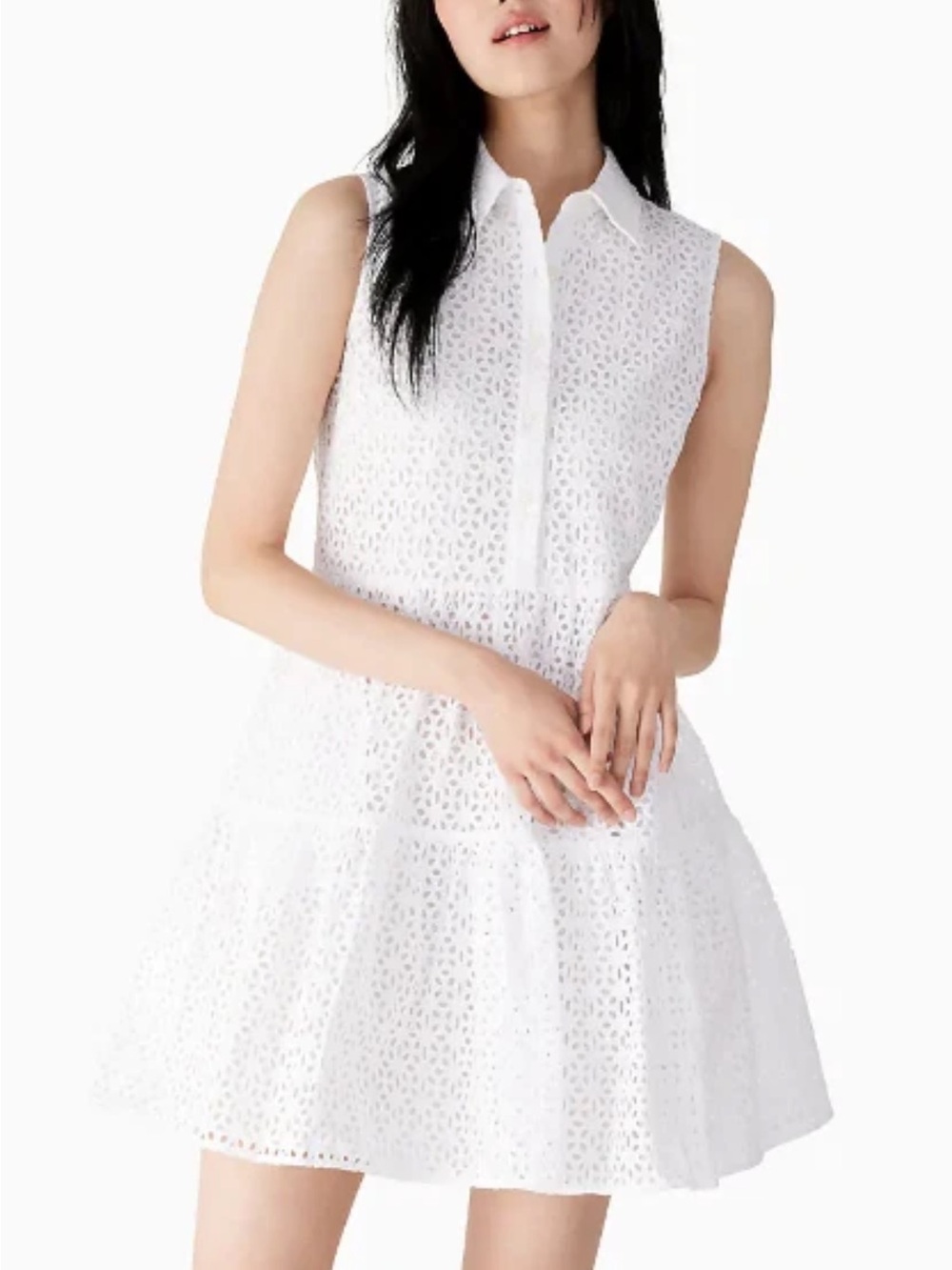 Kate Spade New York Eyelet Shirt Dress White Cotton XS $349 Lace Mini Preppy